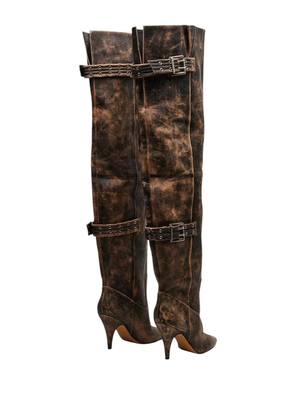 NWOB Steve Madden Baddiebaddie Distressed Charcoal Taupe Over-the-Knee Boots